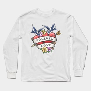 Two Hearts Pierced By Arrow with hand made Lettering Together Forever. Tattoo Hearts With Flower Long Sleeve T-Shirt
